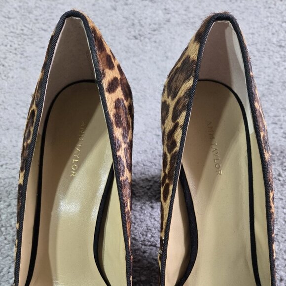 Ann Taylor Leopard Print Calf Hair Leather Round Toe Chunky Heel Pumps Bow - Picture 3 of 10